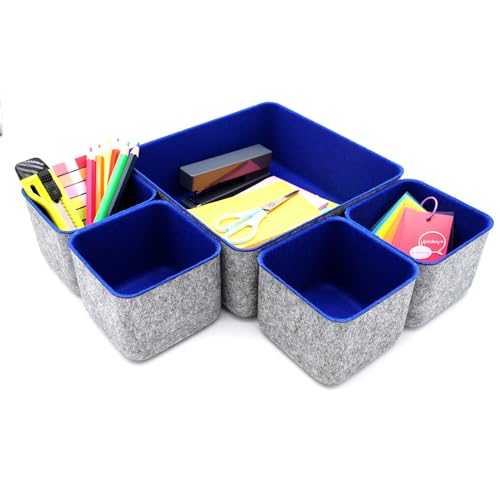 Welaxy Desk Drawer Organizers Storage bins Set Home Office Pen holder phone stand Remote controller Closet Cabinet boxes decluttering 5-piece gifts idea (Royal Blue)