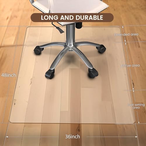Office Chair Mat for Carpet, 48"x36", Transparent, 0.14" Thick, Heavy Duty, Flat Shipping, Protects Carpets & Hardwood Floors