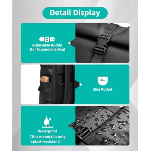 Rolltop Backpack Waterproof for Women & Men 33L Large Bike Backpack 15.6-inch Laptop Backpack Lightweight Perfect for Work School Travel and Outdoor Activities - Black