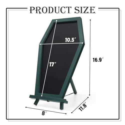 TOWON 17x10.5¡± Coffin Chalkboard Signs ? Gothic Tabletop Easel with Triple-Leg Stand, Magnetic Surface | Halloween Decorations, Spooky Gifts, Home & Boutiques, Restaurants Gothic Decor (Green)