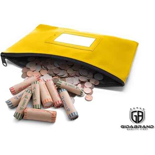 Money Bank Deposit Bag with Zipper | 11x6 inch | Yellow | Durable Leatherette Money Cash Coin Check Wallet Pouch for Men & Women with Framed ID Window and Blank Card (10)