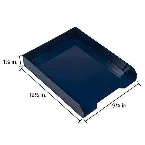 JAM PAPER Stackable Paper Trays - Navy Blue - Desktop Document, Letter, & File Organizer Tray - 2/Pack