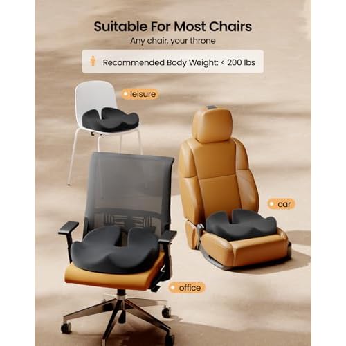 ProtoArc Seat Cushion, Office Chair Cushion for Sciatica, Coccyx Cushion, Ergonomic Memory Foam Seat Cushion for Car, Home, Pressure Relief Pad for Hip, Tailbone, All Day Comfort - Black