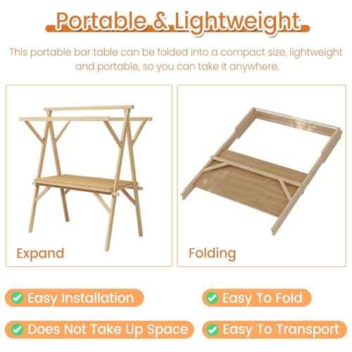 JYHHCYS Foldable Food Cart with Wheels for Business, Portable Wooden Market Stall Display Stand for Outdoor Vendor, Mobile Lemonade Stand Cart with Canopy for Events(White,Large)
