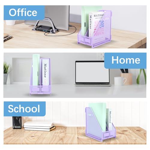 TSDRBWO 2 Vertical Compartments Purple Metal Desk Organizer for Home & Office