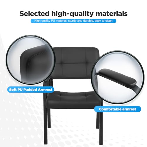 FDW Office Guest Chair Reception Chair Waiting Room Chairs with Padded Armrest PU Leather for Home Office Reception Meeting Room Chair Lobby No Wheels, Black