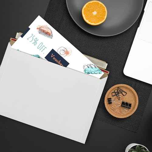 300 Pack 6.5x4.5 inches Rigid Mailer Self Seal Photo Document Mailers, Stay Flat White Cardboard Shipping Envelopes, Photography Mailers for CD, Photos, Document