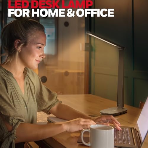 HONEYWELL LED Desk Lamp - HWT-H2 Sunturalux¢â Eye-Caring Foldable Desk Light with USB A+C Dual Charging Port 4 Color Modes Dimmable Table Lamp for Home Office Bedroom Reading Study Work - Black