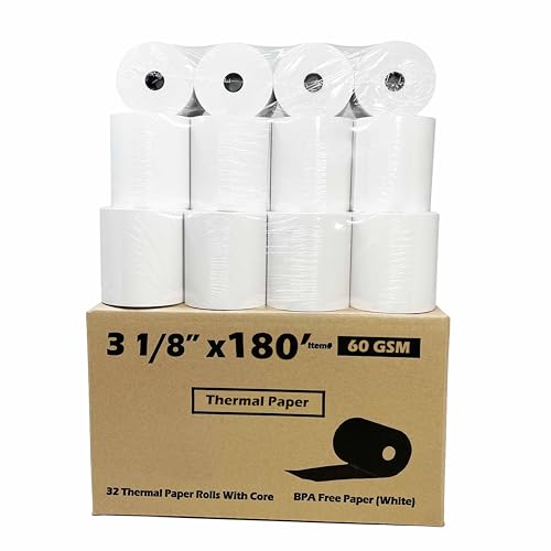 (32 Rolls) 3 1/8 x 230 Thermal Paper Receipt Rolls (Length - 180 feet & thickness - 60 GSM) fits all Clover POS Cash Register Printers Star Micronics SCP700 TSP100 TSP300 TSP400 from BuyRegisterRolls