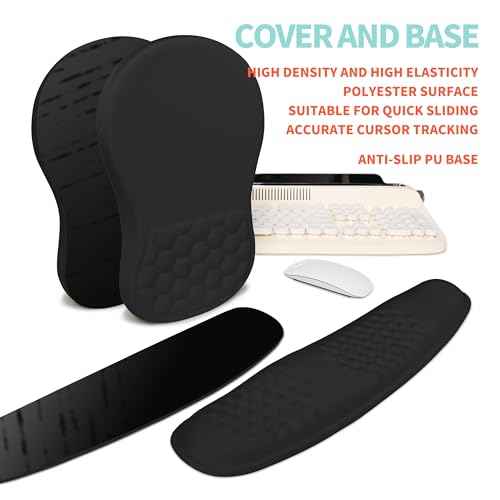 2-in-1 Ergonomic Set, Wave Rise Keyboard Wrist Rest and Massage Bulge Slope Mouse Pad Wrist Support, Cushion Memory Foam Integrated to Relieve Wrist Pain, Black