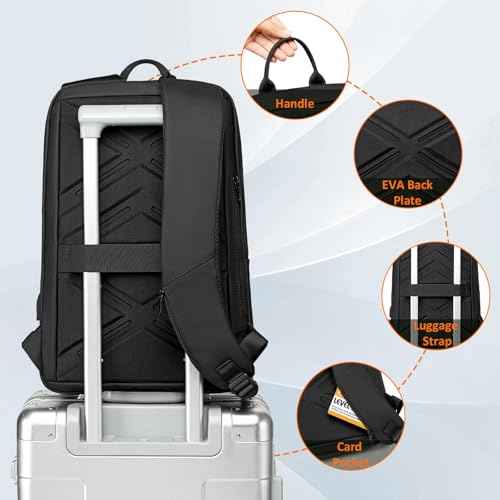 FENRUIEN Slim Laptop Backpack for Men, Water Resistant Light Weight Backpack with USB Charging Port, Black Laptop Bag 15.6 Inch