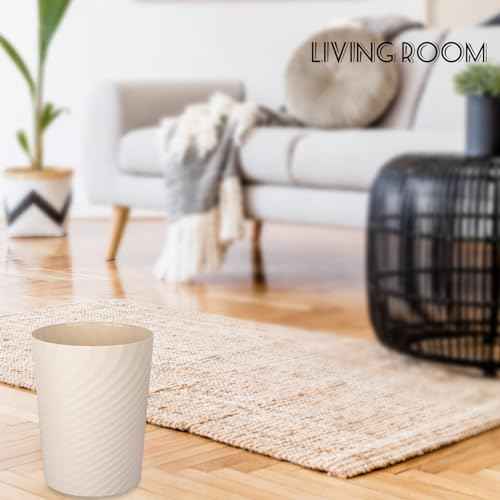 UUJOLY Plastic Small Trash Can Wastebasket, Garbage Container Basket for Bathrooms, Laundry Room, Kitchens, Offices, Kids Rooms, Dorms, (Beige, 1.8 Gallon)