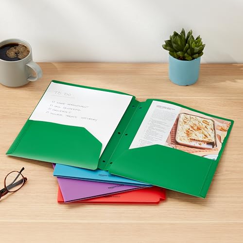 12-Pack Plastic 3-Hole Punch Folders with 2 Pockets for 8.5 x 11 Documents