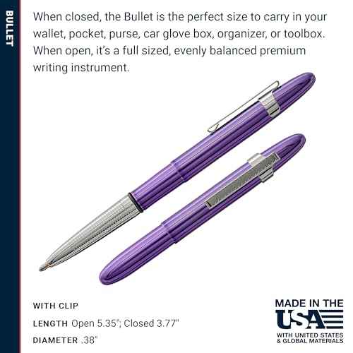 Fisher Space Pen Bullet Pen, Purple Haze, Ballpoint, Brass, Black Ink, Pocket Clip, Gift Box