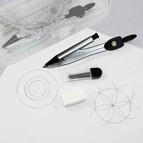 7 PCS Metal Circle Gauge Plus Set of Rulers Geometry Set Math Protractor and Drawing Use