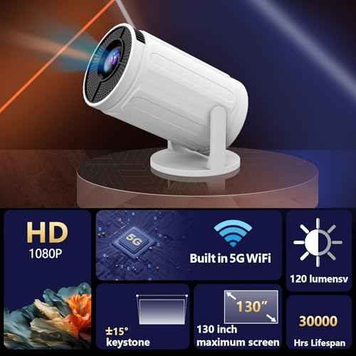 Mini Projector with WiFi ,720P HDMI 150 ANSI Portable Projector, Lightweight Adjustable Angle Stand, Manual focusing, Compatible with Smartphone/TV Box/Laptop, for Home Entertainment