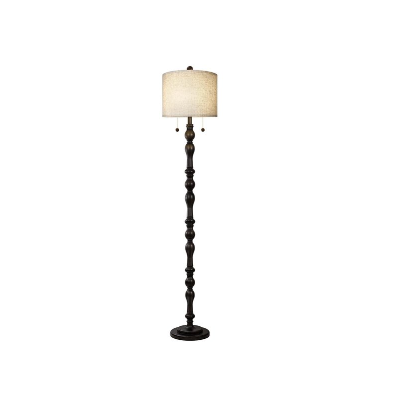 Scenekoy 65.5 Natural Real Wood Rustic Floor Lamp for Living Room Bedroom, Dual Pull Chains Switch, Wooden Base, Retro Farmhouse Tall Standing Lamp with Linen Shade for Living Room Office Home Room