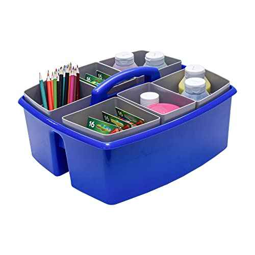 Storex Large Classroom Caddy with Cups, 13 x 11 x 6.575 Inches, Blue, Case of 2 (00985U02C)
