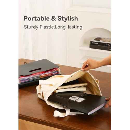 Accordion File Organizer 12 Pockets, Monthly Bill Receipt Tax Organizer, Expanding File Folders with Larger Bright Tabs, Fits Letter/A4 Size - Black