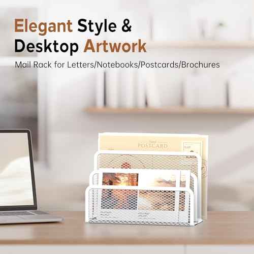 SUPEASY Mail Organizer for Desk, Mesh Metal Mail Holder Countertop with 3-Slot, Letter Sorter File Holder, Office Envelope Organizer for Mails (White)