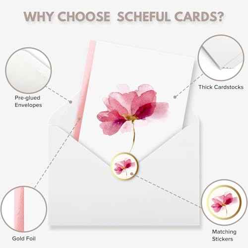 Blank Cards and Envelopes, 30 Pack Blank Greeting Cards, Elegant Blank Note, Perfect Bulk Stationary Set For All Occasions, 5 Assorted Floral Designs, 4" x 6"