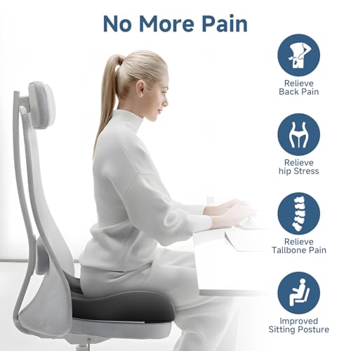 Benazcap Gel Seat Cushion for Office Chair Ergonomic Cushions-Gel & Memory Foam Coccyx Butt Pillow for Sciatica & Back Pain Relief for Long Sitting for Gaming Chair and Car Seat-Black