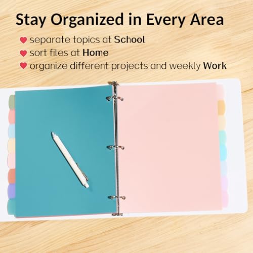 Sooez Pastel Color Plastic Binder Dividers with Tabs, Write & Erase, 8-Pack