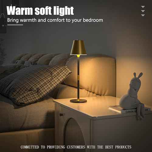 Modern LED CordlessTable Lamp,4000mAh Rechargeable Battery Desk lamp,3 Level Brightness Kitchen Light, Portable,Minimalist Design, for Couple Dinner/Coffee Table/Restaurant/Bedroom(Gold&Black 2pack)