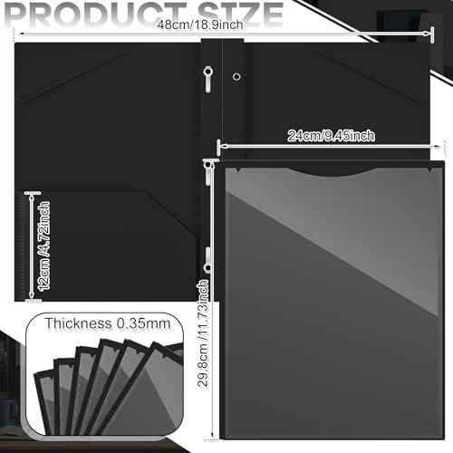 Henoyso 72 Pcs Plastic Folder with Clear Front Pocket and 3 Prong Plastic Folders with Card Slot Pocket Folders with Prongs for School Office (Black)