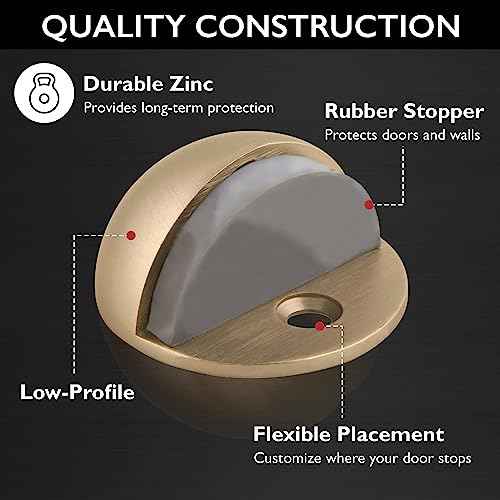 Dome Door Stop Wall Protectors with Rubber Stopper ? Satin Brass Floor Mounted Door Stoppers 10-Pack ? Design House, 188367