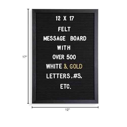 Real Wood Framed Felt Letter Board, Changeable Message Board, 12" x 17", Folding Stand and Wall Mount, 500+ Pieces of White & Gold Letters, Numbers &Words, by Better Office Products (Black/Black)