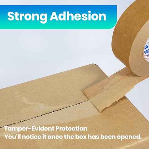 ADHES Premium Kraft Paper Tape, 7.5mil, 2 Inch x 55 Yards x 6 Rolls, Biodegradable Paper Packing Tape Writable & Uncoated Heavy Duty Brown Packing Tape for Shipping, Moving, Sealing