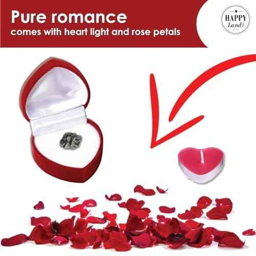 happylandgifts¢ç Romantic Gift Set | Shooting Star | Unusual Gift | Real Meteorite in Red Heart Box | Tea Light | Rose Petals | Certificate Roll | Meteor Gifts