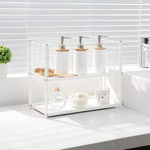 KINGRACK Slim Storage Cart, 4-Tier Metal Utility Rolling Cart with Wheels, Narrow Mobile Shelving Unit, Bathroom Storage Organizer, for Office, Kitchen Bathroom, Laundry Room, Narrow Places, White