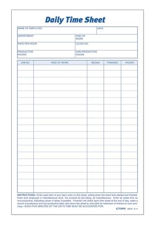 TOPS Daily Employee Time And Job Sheet, 6 x 9.5 Inches, 100 Sheets per Pad, 2 Pads/Pack (30041)