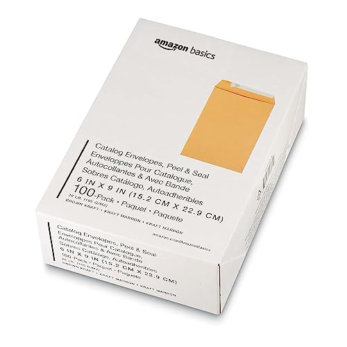 100-Pack 6x9 Inch Brown Kraft Catalog Envelopes with Peel & Seal Closure