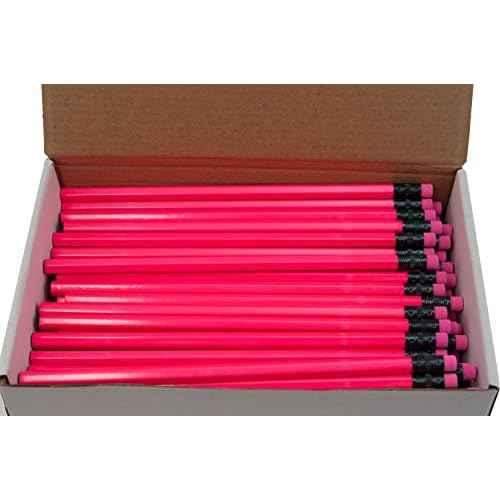 Hex Pencils (Full Size Hex Pencil with #2 Lead Available in a Variety of Colors) (Tested Non Toxic) (Latex Free Eraser) (Classroom Pencils) (Bulk Box of 144) (Neon Pink)