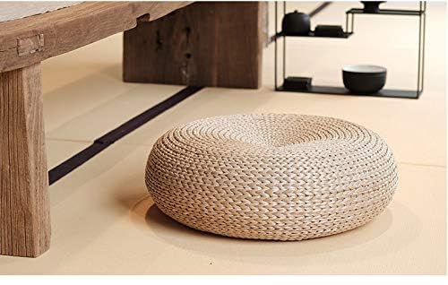 MAHAO Straw Flat Seat Cushion, Handmade Floor Pouf Mat, Ottoman Footstool for Meditation, Zen, Yoga Practice or Buddha (19.7" Dia. x 6.7" H)