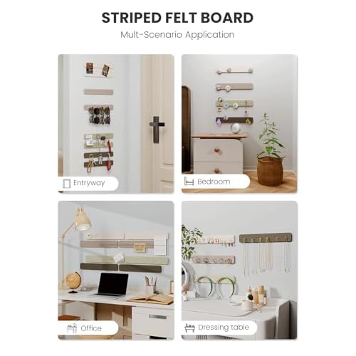 Cork Board Alternative Felt Strip Board 8-Pack 13"x2", Office Pin Board with 50 Push Pins, Adhesive Install for Bedroom Door & Home Office(Linen Dusk)