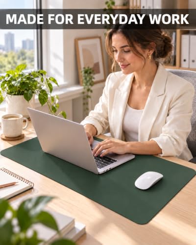 Cebowa Dark Green Leather Desk Pad & Mouse Mat, 23.6 x 13.8 Inches
