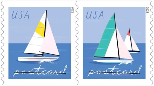 Sailboats Postcard Rate USPS Postage Stamp 1 Sheet of 20 US Postal Forever First Class Outdoor Ocean Lake Summer Sea Boat Water Party Wedding Celebration Anniversary (20 Stamps)