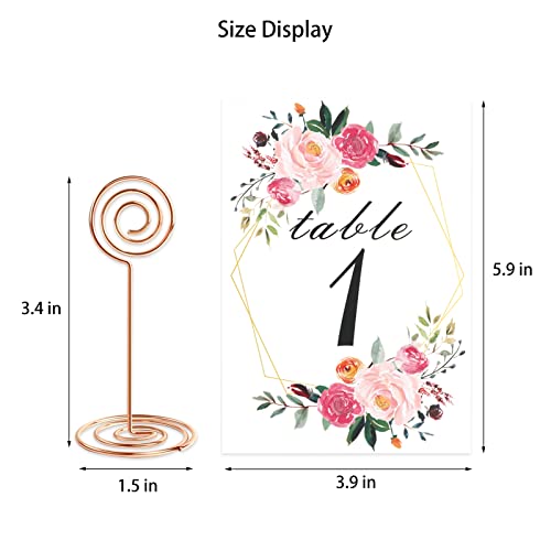 Rose Gold 26PCS Wedding Table Number Holders with Floral Cards