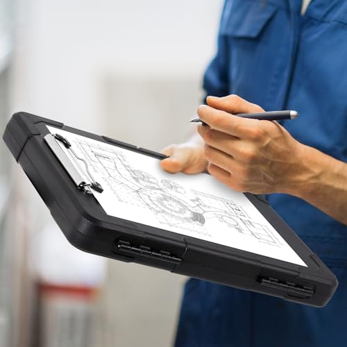 Sooez Black A4 Size Heavy Duty Clipboard with Storage & Pen Pouch, Shockproof & Water-Resistant