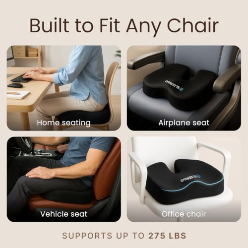 Sleepavo Office Chair Cushion Black - Coccyx Tailbone Pain Relief, 18x14x3 in