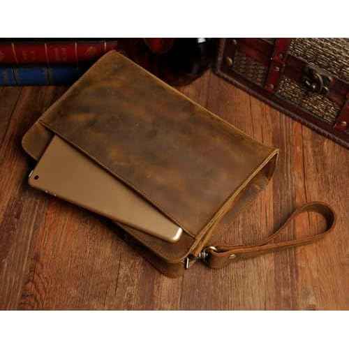 Le'aokuu Men Leather Business Briefcase Clutch Hand Under Arm Bag Male Organizer Wallet Tablets Case (2753 Brown)