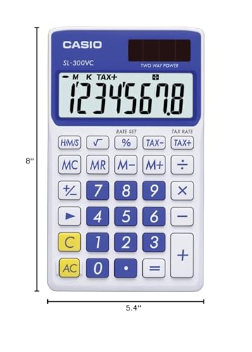 Casio SL-300VC Blue Solar Powered 8-Digit Calculator - Standard Function