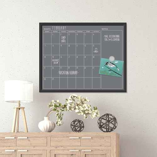 U Brands Magnetic Chalk Calendar Board, 16" x 20", Black Wood Style Frame, Premium Surface, Includes Chalk Pencils, Magnet