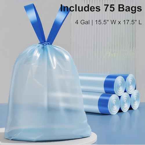 Slim Bathroom Trash Can with Lid - Pop Up & Air-Press Bag Expander - 3 Gallon Small Garbage Can for Bedroom, Dorm, Office(Bin: White | Includes 5 Rolls (75 Bags))