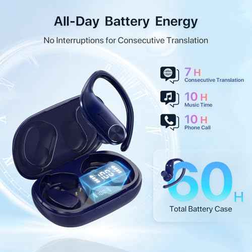 AI Translation Earbuds Real-Time: 166 Languages Audifonos Traductores Ingl?s Espa?ol, 60 Hours Battery - Seamless Translator Headphones for Travel Business Learning, iOS & Android Support Blue