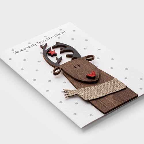 Handmade Christmas Cards with Premium 3D Wooden Design ? Set of 5 Unique Gift Cards with Kraft Envelopes ? Perfect for Friends & Family ? Boxed Merry Christmas Collection (Season of Joy)